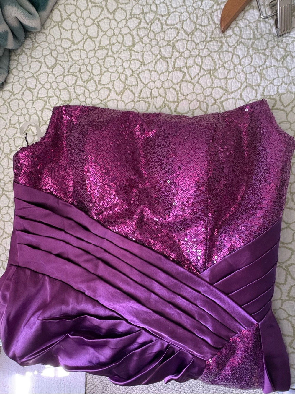 Prom Strapless Sequin and Satin Purple Evening Maxi Dress